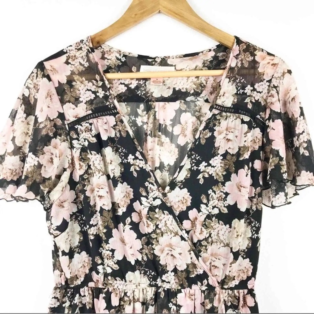 Band of Gypsies Women's Floral V-Neck Midi Dress Black Pink - Picture 6 of 14